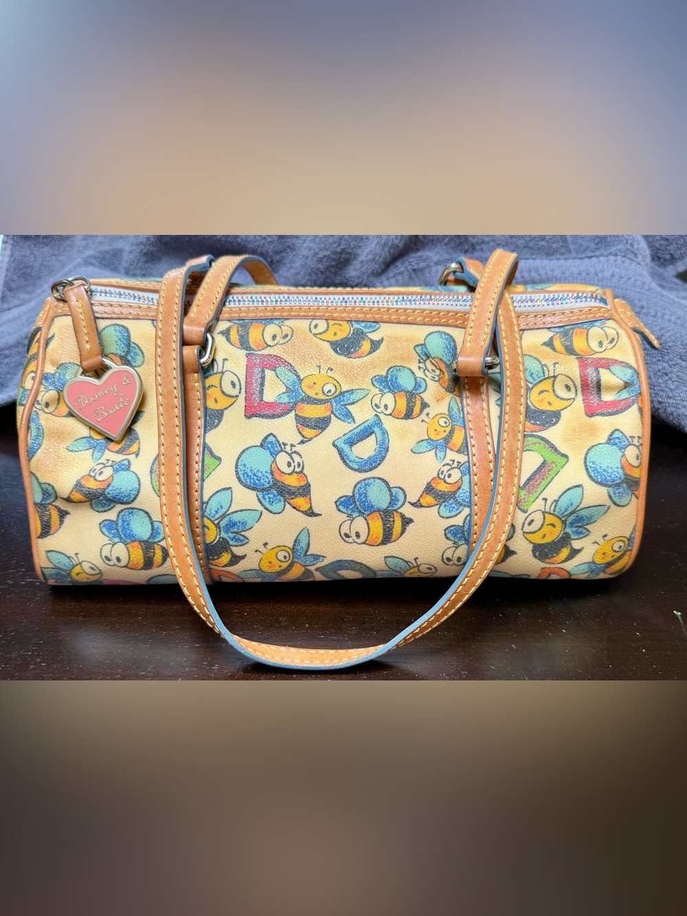 Dooney & Bourke Yellow Bee Print Barrel Bag